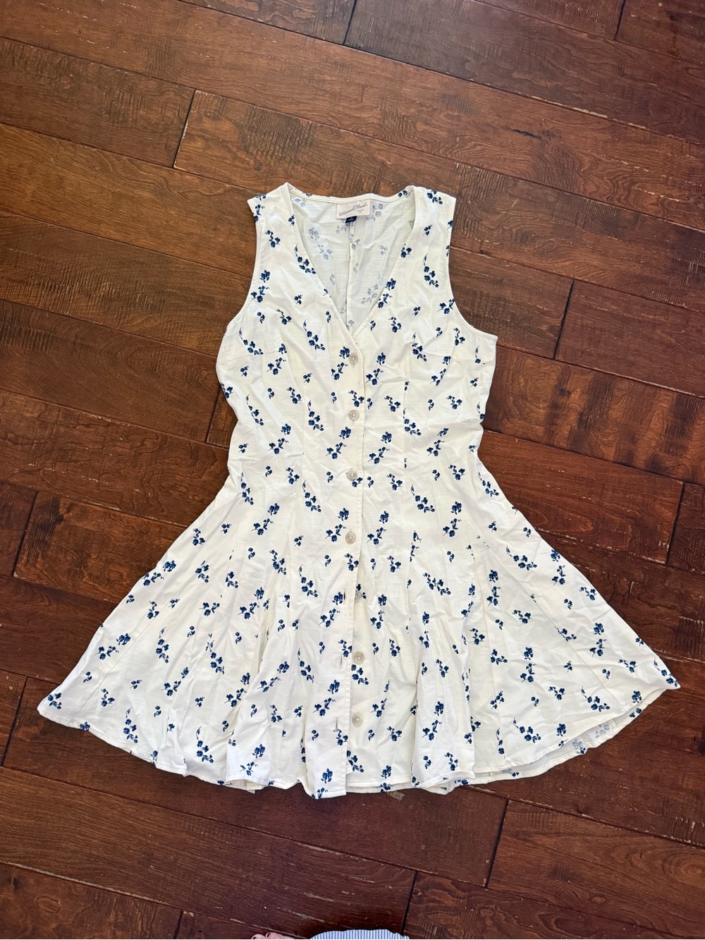Universal Thread White Mini Dress with Blue Floral Print